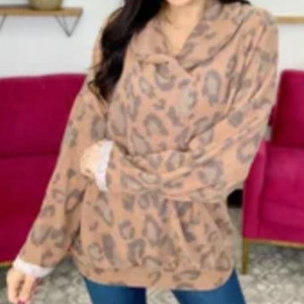 NWOT Soft Brown Animal Print Pullover by Bucketlist - Size Small